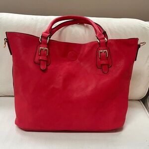 Satchel, Charming Charlie Coral Red with Insert & Shoulder Strap